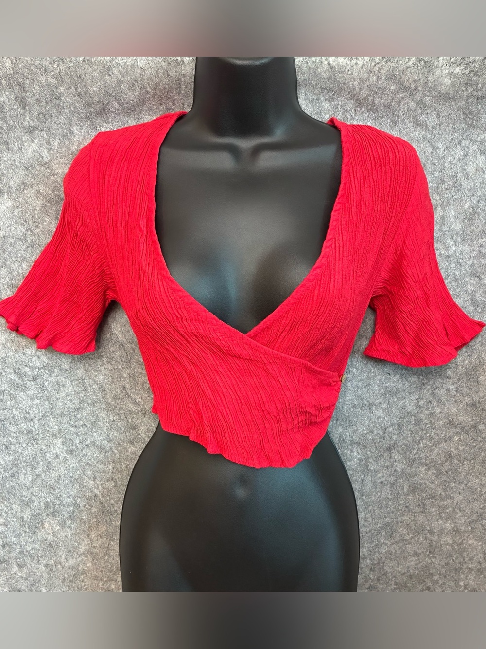Going Out Crinkle Wrap Cropped Top Flutter Sleeves Boho Hippie Festival Size S